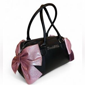 Lux de Ville black and pink glitter bow bag